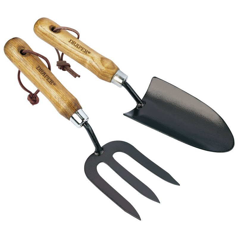 Carbon Steel Heavy Duty Hand Fork and Trowel Set with Ash Handles (2 Piece)
